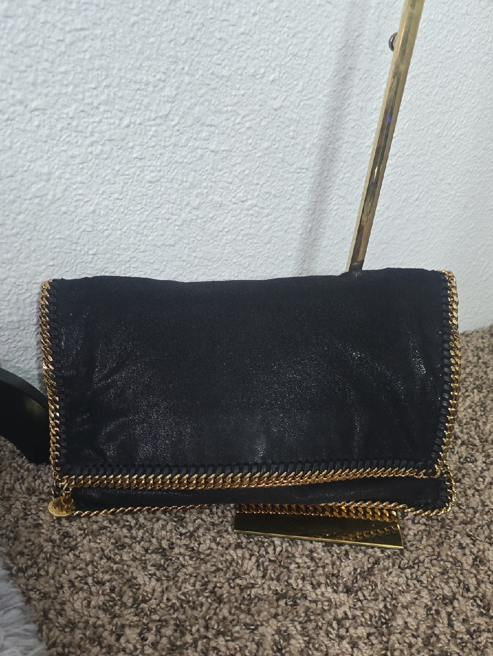 Stella McCartney Black Falabella Shaggy Deer Fold-Over Clutch W Gold (NWOT) 🖤✨️ - Picture 3 of 13